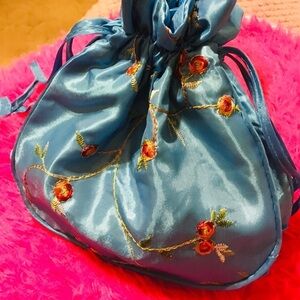 Pale blue satin Jewelry, Makeup or Accessories Bag